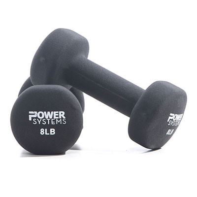 Power Systems Premium Neoprene Coated Dumbbell, Black, Pair, 8 lb