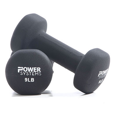 Power Systems Premium Neoprene Coated Dumbbell, Black, Pair, 9 lb