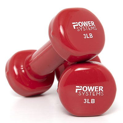 Power Systems Deluxe Vinyl Coated Dumbbell, Red, Pair, 3 lb