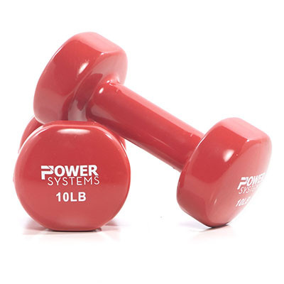 Power Systems Deluxe Vinyl Coated Dumbbell, Red, Pair, 10 lb