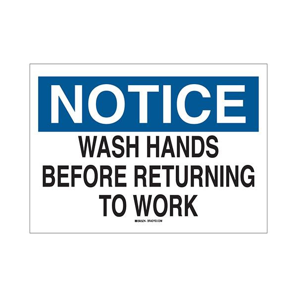 Brady "Notice Wash Hands Before Returning To Work"  Personal Hygiene Signs