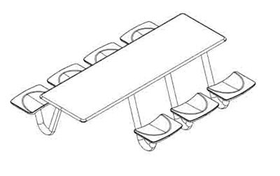 Cortech USA ADA Anchor Table, 7 Blue/Grey Seats, Rectangle, 30" x 96"