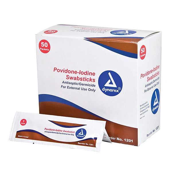 Povidone-Iodine Swabsticks, 4", 50/Box
