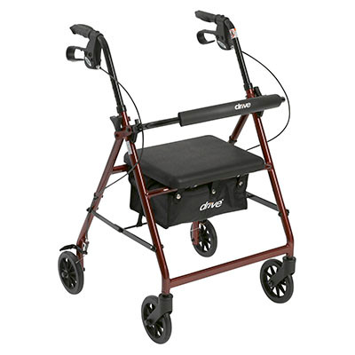 Drive Drive, Rollator Rolling Walker with 6" Wheels, Fold Up Removable Back Support and Padded Seat, Red