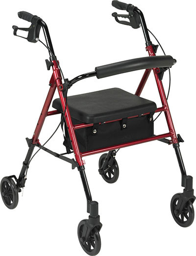 Drive Adjustable Height Rollator, 6" Casters, Red