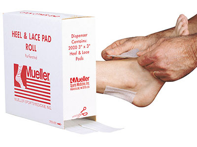 Mueller Mueller Heel & Lace Pad Dispenser, 3" x 3"x 1/6" Perf Pads, 2000 ct per box