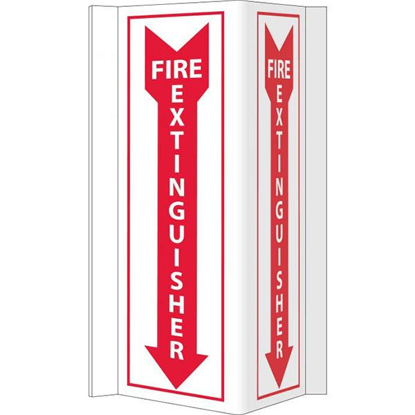 NMC Fire Extinguisher Sign Rigid Vinyl 16" x 8" White Red Protective Gloves
