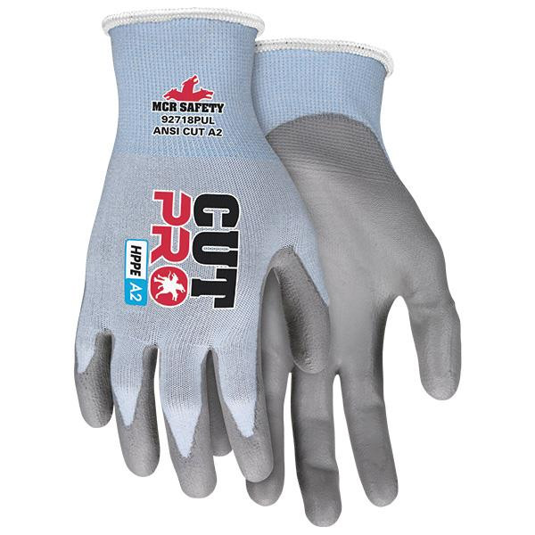 MCR Safety Cut Pro Gloves w Hypermax Shell Medium Gray Light Blue
