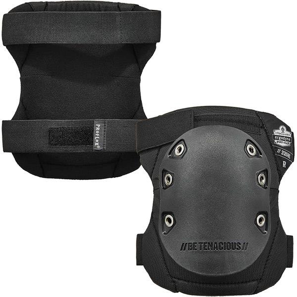 Ergodyne ProFlex 335HL Slip-Resistant Rubber Cap Kneepads w Hook-&-Loop Closures Black