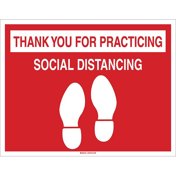 Brady "Thank You For Practicing Social Distancing" Floor Sign, Red/White