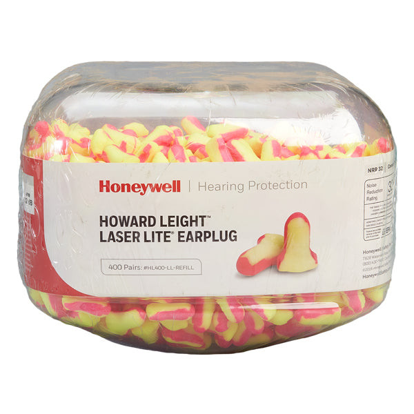 Honeywell Howard Leight Laser Lite Single-Use Earplugs HL400 Refill, Neon Yellow/Pink, 400 Pair/Box
