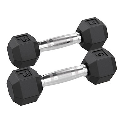 Power Systems Rubber Hex Dumbbell, 5 lb., Pair