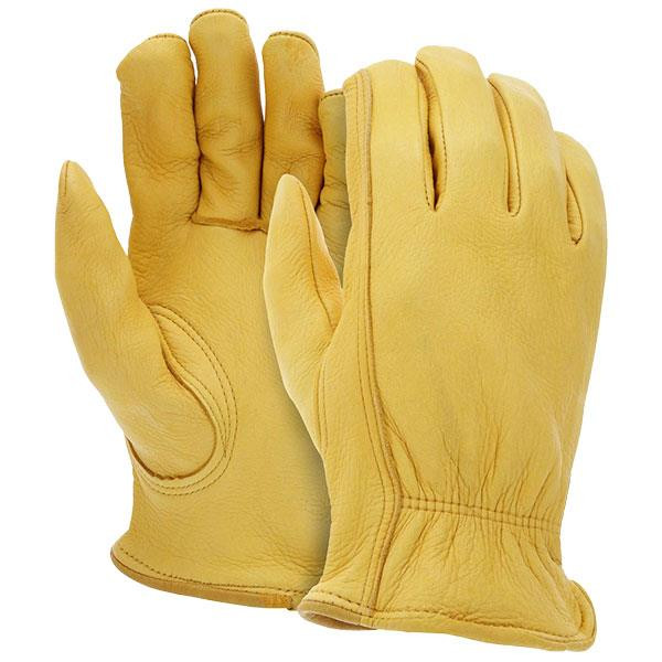 MCR Safety Select Grade Grain Deerskin Leather Drivers Medium Yellow Protective Gloves