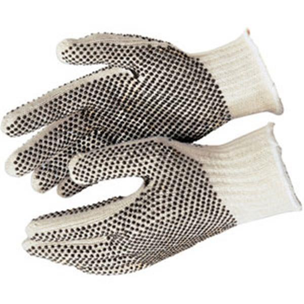 MCR Safety Regular Weight PVC Coated String Knit Gloves Dual-Sided Dots Large Natural