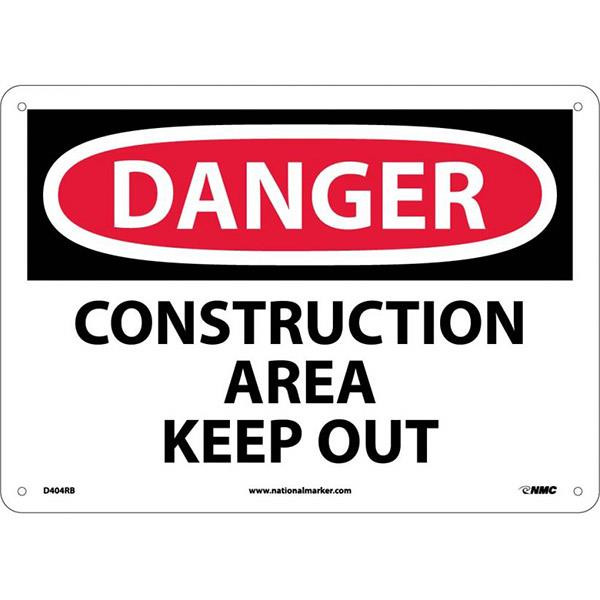 NMC OSHA "Danger Construction Area Keep Out" Sign Rigid Plastic 10" x 14" White Black Red