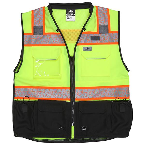 MCR Safety ANSI Class 2 Solid Front Mesh Safety Vest Large Hi-Vis Lime