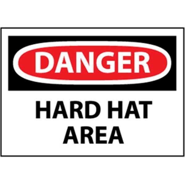 NMC OSHA "Danger Hard Hat Area" Sign Rigid Plastic 10" x 14" White Black Red