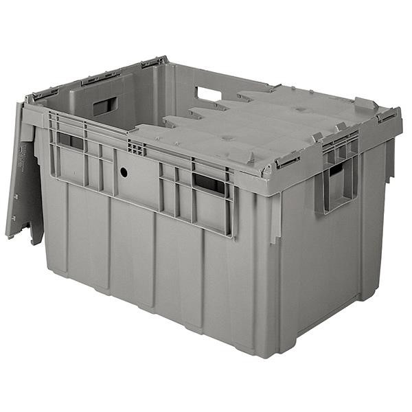 Buckhorn Attached Lid Container Smooth Bottom w Open Handholds 34"L x 24"W x 20"H Light Gray