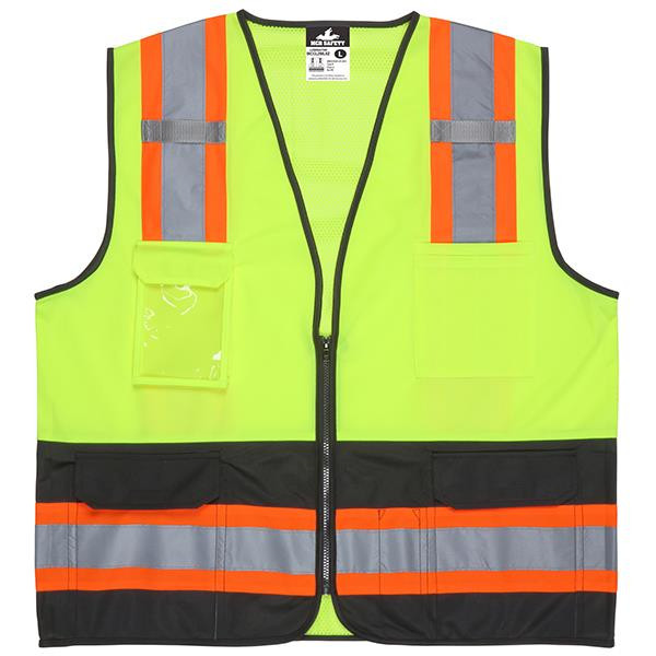 MCR Safety Luminator ANSI Class 2 Solid Front Mesh Back Safety Vest 2X-Large Lime Black