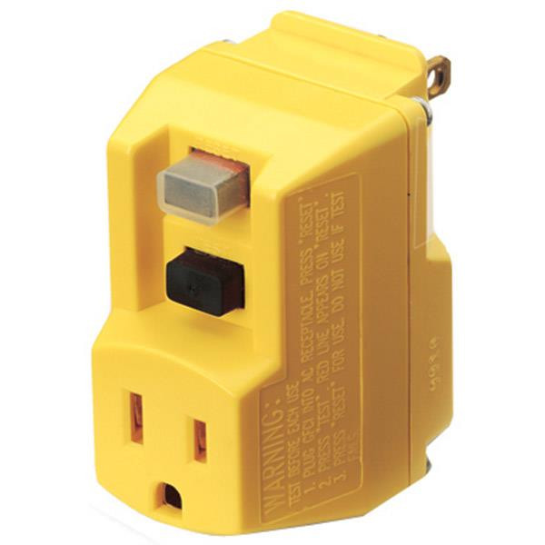 GFCI Single Outlet Plug-In Adapter 120 VAC - Yellow