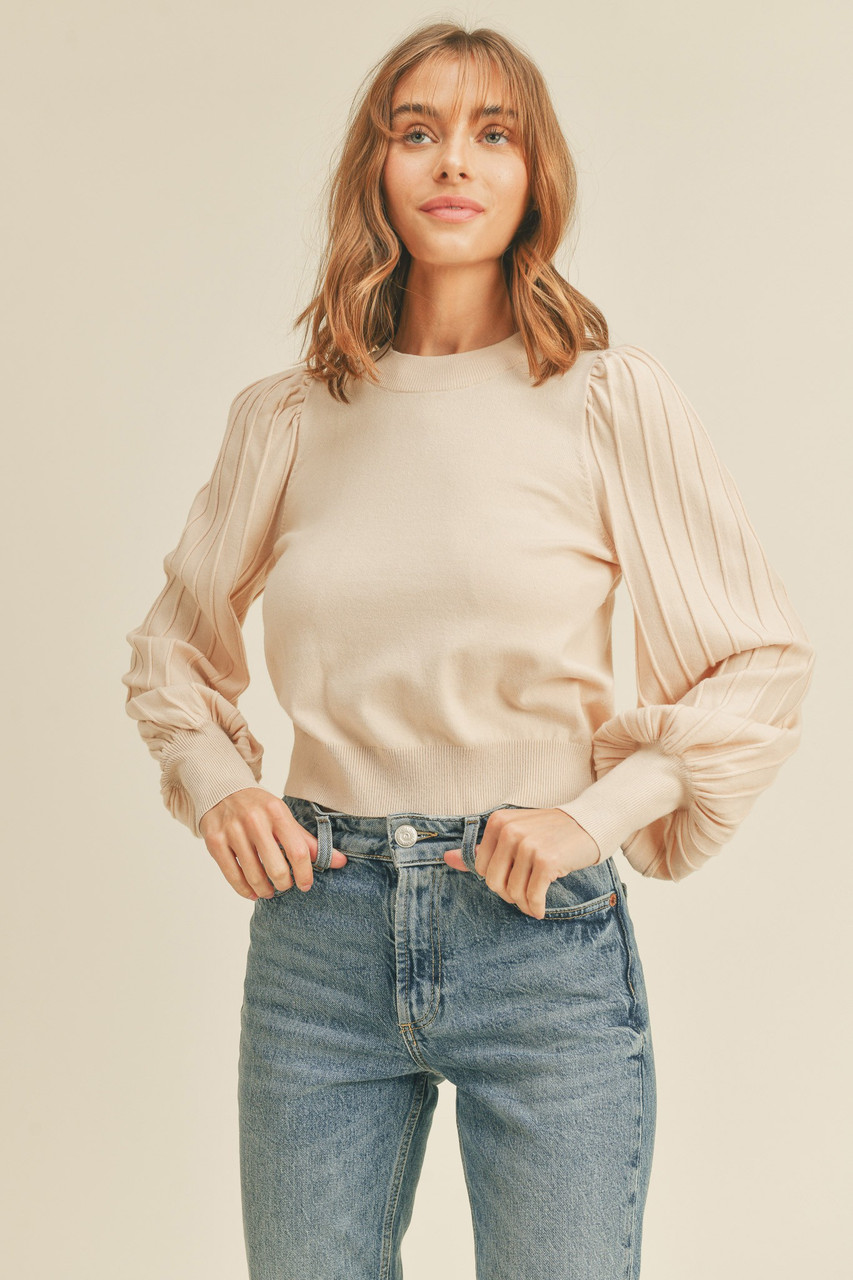 &merci Textured Striped Balloon Sleeve Pullover