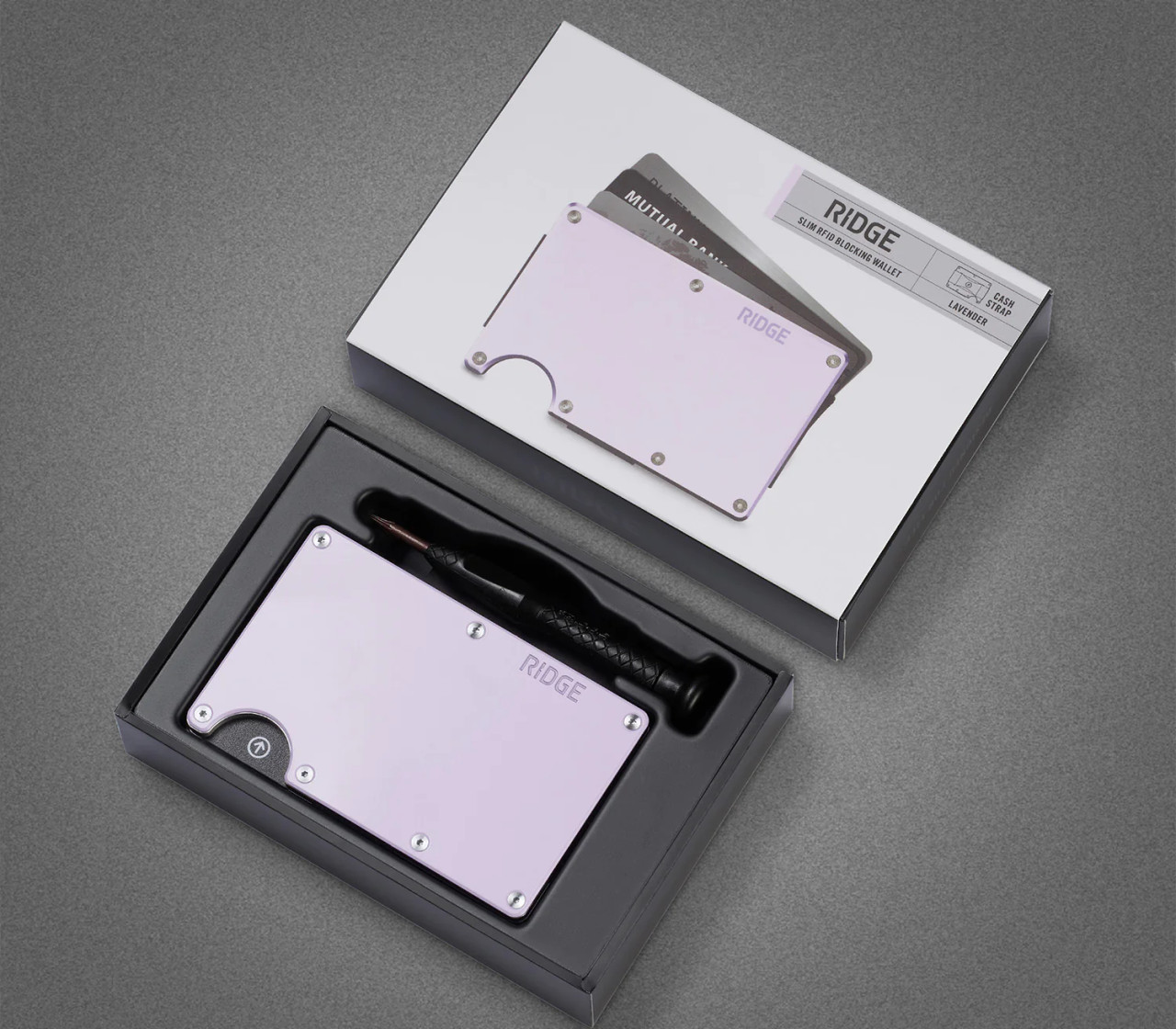 The Ridge Lavender Aluminum Ridge Wallet with Cash Strap