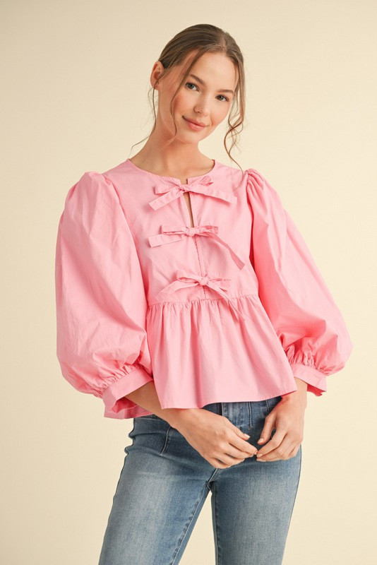 Jodifl Bow Ties Peplum 3/4 Sleeves Top