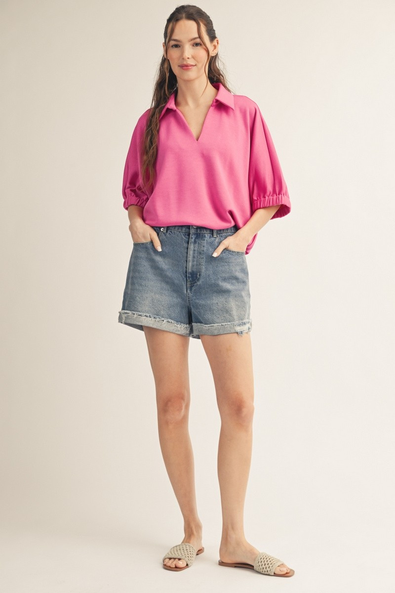 Jodifl Women's Hot Pink V Neck Solid Knit Top Hot Pink S - Simpson Outfitters