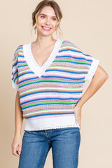 Jodifl Striped Knit V-neck Top