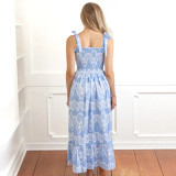 8 Oak Lane Modern Blue Tie Top Smocked House Dress