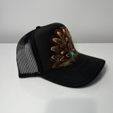 Samijay Feather Trucker Hat Western Cowgirl Black