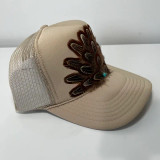 Sami Jay Feather Trucker Hat Western Cowgirl Hat Khaki