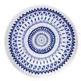 Two's Company Full Circle Blue and White Graphic Design Towel with Fringe - Cotton Two's Company Full Circle Blue and White Graphic Design Towel with Fringe - Cotton