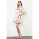 THML Puff Sleeve Striped Trim Floral Dress THML Puff Sleeve Striped Trim Floral Dress