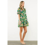 THML Green V-Neck Floral Print Dress