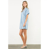 THML Light Blue V-Neck Striped Dress THML Light Blue V-Neck Striped Dress