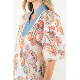 THML Pink Puff Sleeve Paisley Top