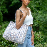 Anju Jewelry Quilted Block-Printed Tote Bag with Travel Pouch - Daisy Fields