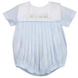 Petit Ami & Zubels Romper with Train Embroidery in Blue