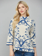 Fate Cream & Teal Jacquard Knit Mock Neck Sweater Fate Cream & Teal Jacquard Knit Mock Neck Sweater