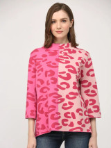 Fate Colorblock Animal Pattern Mock Neck Sweater Fate Colorblock Animal Pattern Mock Neck Sweater