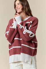 Fantastic Fawn Cord Stripe & Bow Shaped Detailed Sweater Fantastic Fawn Cord Stripe & Bow Shaped Detailed Sweater