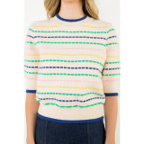 THML Cream Striped Puff Sleeve Knit Top THML Cream Striped Puff Sleeve Knit Top
