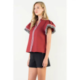 THML Burgundy Fringe Detail Short Sleeve Top THML Burgundy Fringe Detail Short Sleeve Top