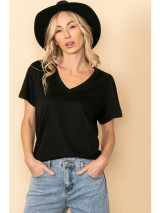 Elloh Collection Women's V-Neck Soft Touched Tee - Black