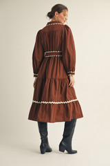 Jodifl Solid Belted Waist Midi Dress - Brown Jodifl Solid Belted Waist Midi Dress - Brown