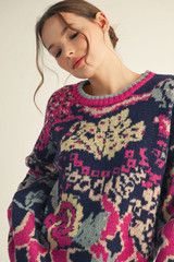 Jodifl Women's Navy Loose Fit Comfy Sweater Jodifl Women's Navy Loose Fit Comfy Sweater