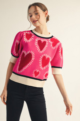 Jodifl Hot Pink Lovely Heart Sweater Top Jodifl Hot Pink Lovely Heart Sweater Top