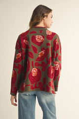 Jodifl Big Floral Pattern Sweater Top - Olive Jodifl Big Floral Pattern Sweater Top - Olive