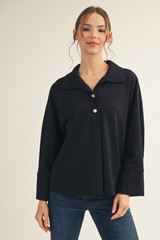 Jodifl Black Pearl Button Accent Elegant Top Jodifl Black Pearl Button Accent Elegant Top